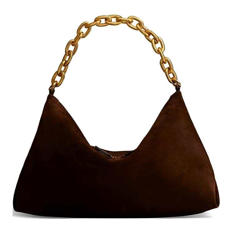 KHAITE Suede One Shoulder Handbag Women's Coffee
