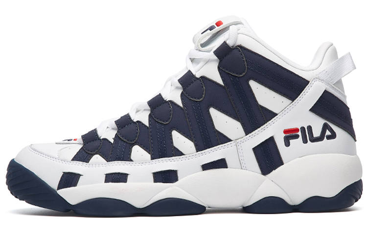 FILA Spaghetti Leather Cushioning Breathable Cushioning Breathable Low top Vintage Basketball Shoes Men's White Blue