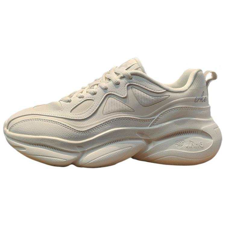 Erke Cushioning Height Increasing Abrasion Resistant Low top Chunky Sneakers Unisex Microcrystal White