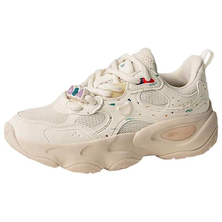 QIAODAN Elf Bear Lightweight Cushioning Low top Chunky Sneakers Women's Vanilla Yellow Micro Dust Khaki