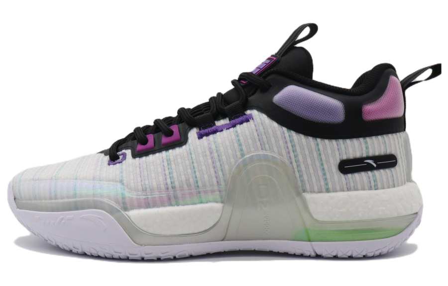 Anta Fabric Cushioning Slip Resistant Abrasion Resistant High top Basketball Shoes Men's White Black Purple
