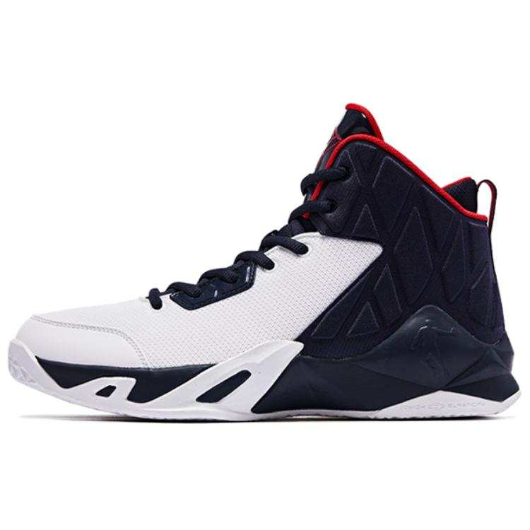 QIAODAN Slip Resistant, Abrasion Resistant, Breathable High top Basketball Shoes Men's White Blue
