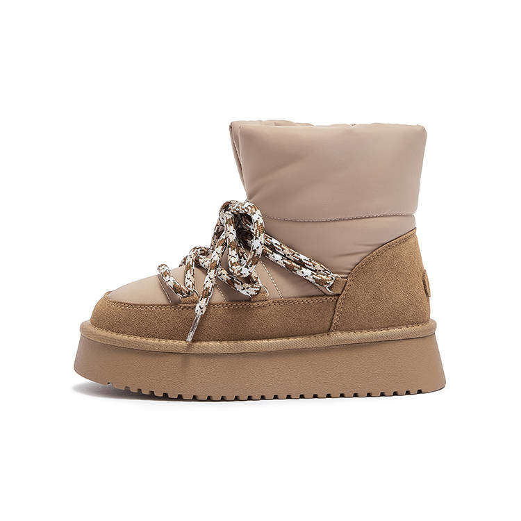 CAMEL Thermal Height Increasing Trendy Lace Up Fleece Lined Vintage Versatile Platform 4.5cm Snow Boots Women's