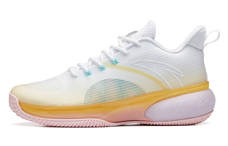Anta Light Bubble Fabric Abrasion Resistant Breathable Low top Basketball Shoes Men's White Yellow