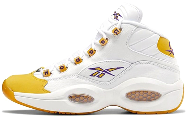 Reebok Question 'Yellow Toe' Mid top Basketball Shoes Unisex White Yellow