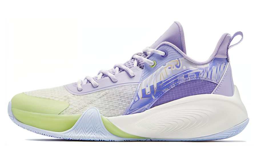 QIAODAN Dawn Cushioning Breathable Rebound Low top Basketball Shoes Men's Purple Green