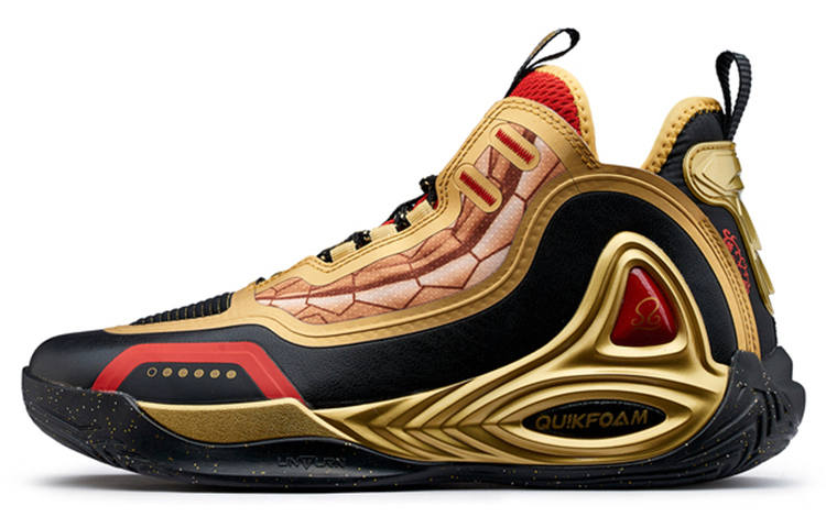 361° SHENGDOUSHIXINGSHI x 361° Zengo Dohko Cushioning Support Mid top Basketball Shoes Men's Black Gold