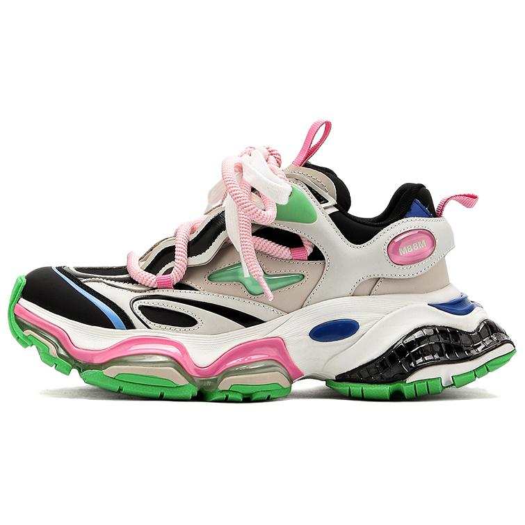 M88M Slip Resistant, Abrasion Resistant, Height Increasing Low top Chunky Sneakers Women's White Black Green