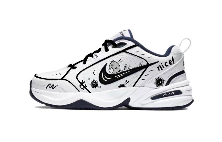 Nike Nike Air Monarch 4 Synthetic Leather Slip Resistant Abrasion Resistant Low top Chunky Sneakers Unisex Black White