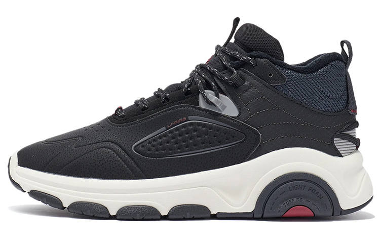 Li-Ning Li Ning Warm Front Trendy Leather Cushioning Slip Resistant Abrasion Resistant Thermal Rebound Mid top Running Shoes
