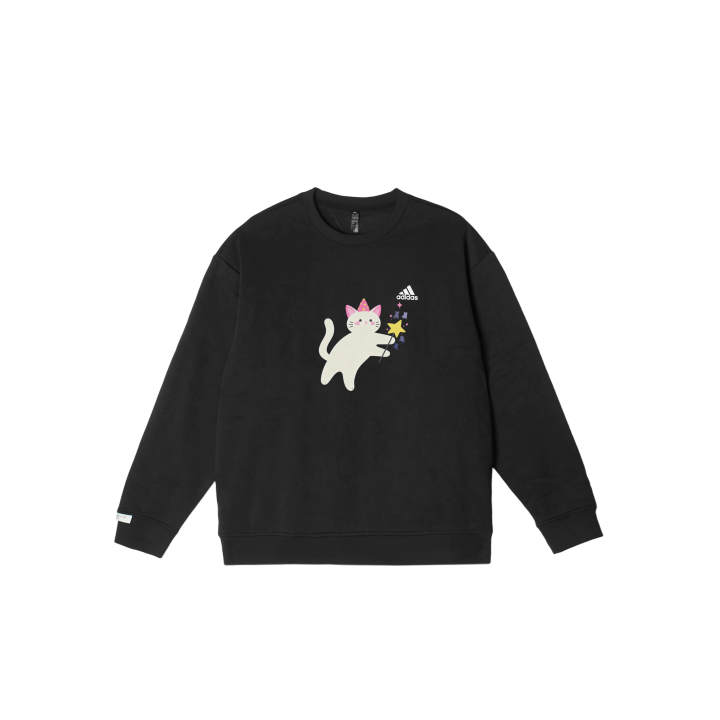 Adidas Adidas LABEL Meow Style Instant Transfer Graffiti Print Comfortable Crew Neck Fleece Lined Pullover Long Sleeved