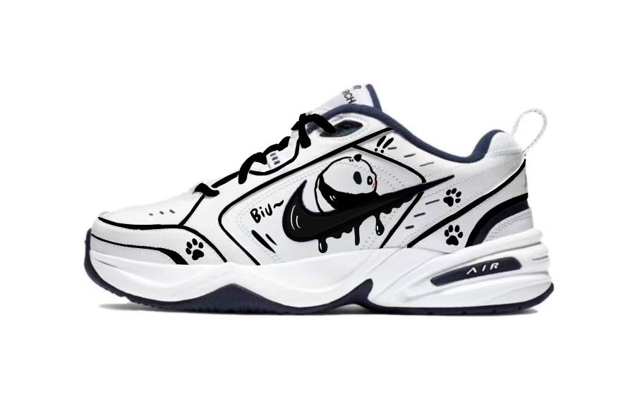 Nike Nike Air Monarch 4 Graffiti Panda Abrasion Resistant Low top Chunky Sneakers Unisex Black White