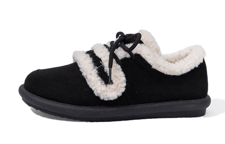 FEIYUE Fleece-Lined Thermal Soft Sole Height-Increasing Vintage Sherpa Women's Casual Shoes 3cm Women's Black
