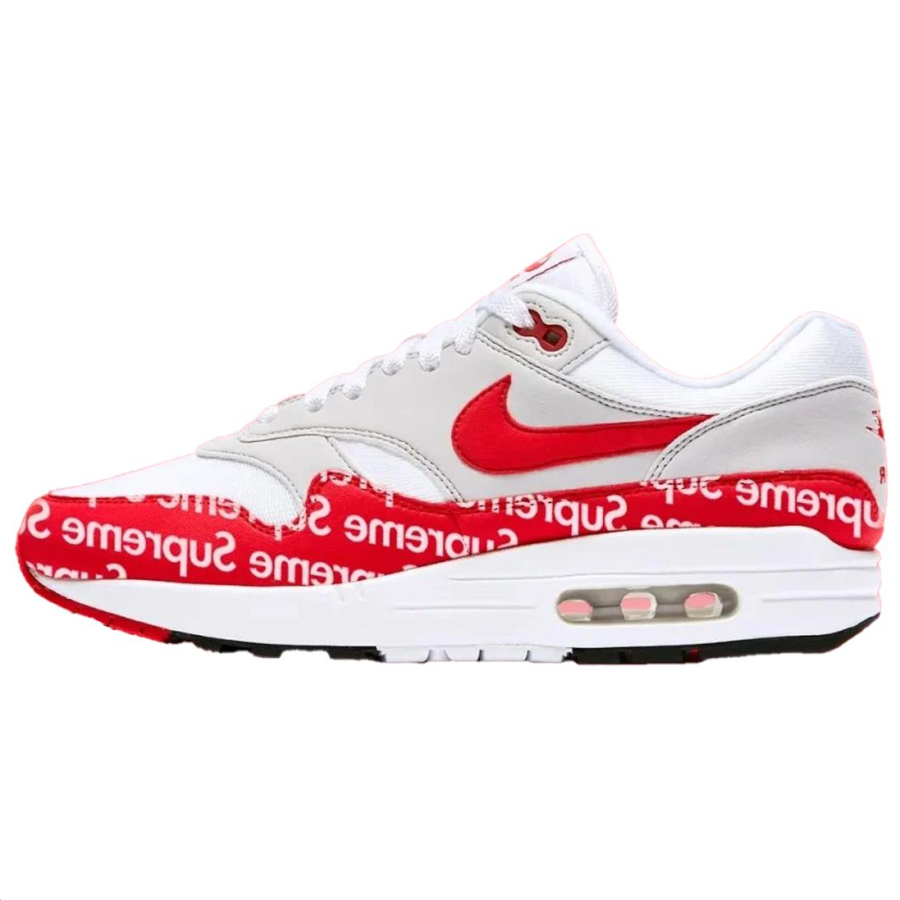 Nike Supreme x Nike Air Max 1 Classic And Versatile Low top Running Shoes Unisex White Gray Red
