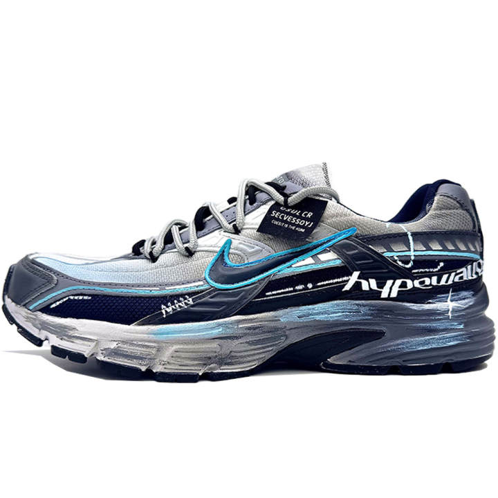 Nike Nike Initiator Cow Split Leather Cushioning Low top Casual City Commuting Running Shoes Men's Black White Blue