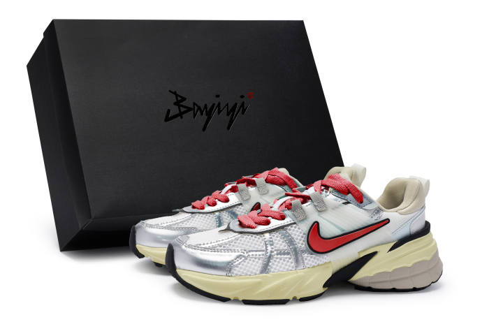 Nike Nike V2K Run Cushioning Slip Resistant Cushioning Slip Resistant Low top Running Shoes Women's White Silver Red