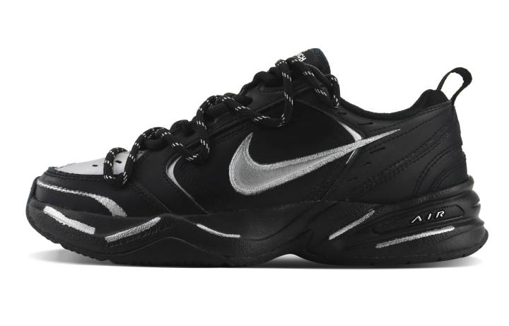 Nike Nike Air Monarch 4 Slip Resistant, Abrasion Resistant, Lightweight Low top Chunky Sneakers Unisex Black Silver