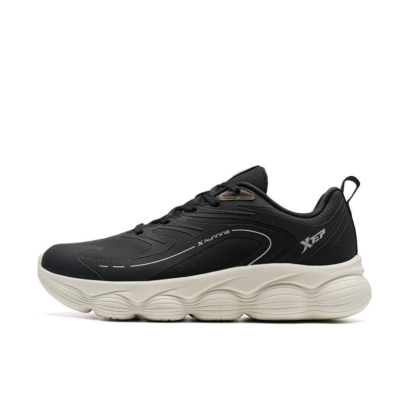 XTEP Synthetic Leather Cushioning Rebound Cushioning Rebound Low top Casual Running Shoes Men's Black Beige