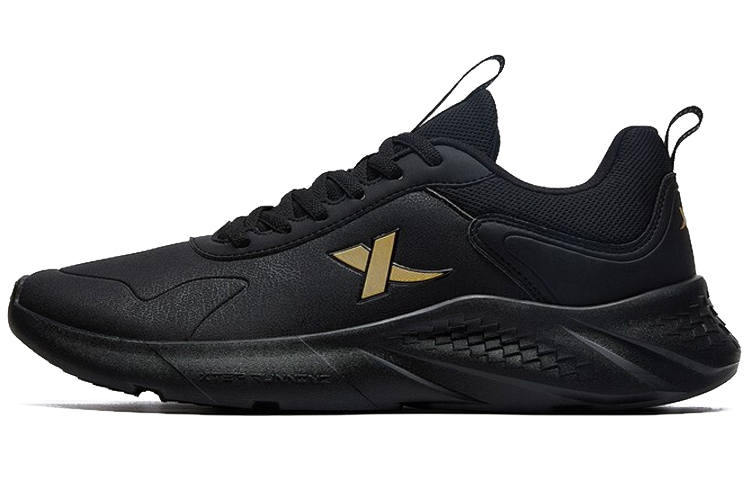 XTEP Synthetic Leather Cushioning Slip Resistant Breathable Low top Casual Running Shoes Men's Black