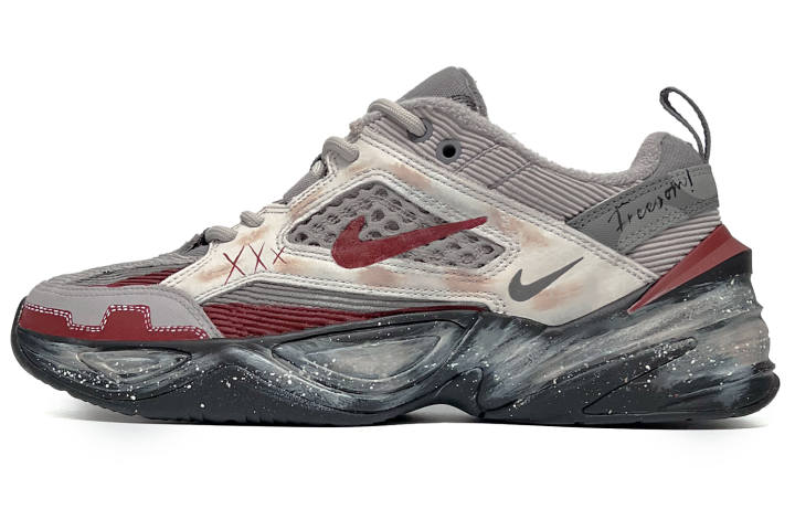 Nike Nike M2K Tekno Slip Resistant Abrasion Resistant Low top Chunky Sneakers Unisex Gray Red