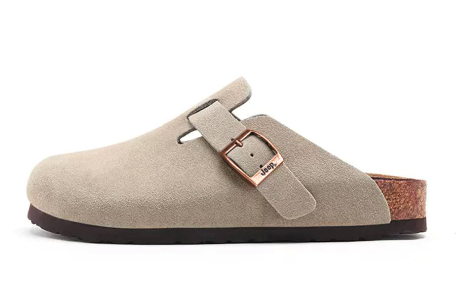 Jeep Birkenstock Cow Suede Soft Sole Couple Slip on Lazy Semi Enclosed Slippers Cork, Fleece Lined EVA Stitching