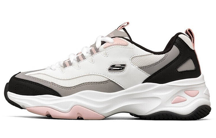 Skechers D'LITES Textile, Synthetic Leather Low top Chunky Sneakers Women's White Black Pink