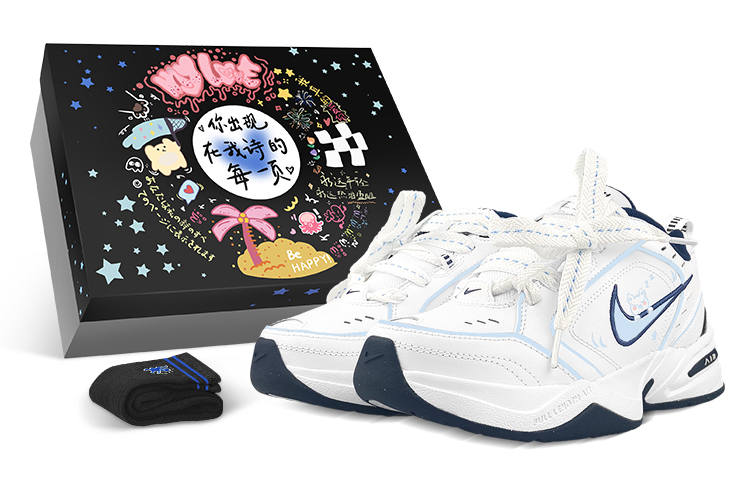 Nike Nike Air Monarch 4 Synthetic Leather, Leather Slip Resistant Low top Chunky Sneakers Unisex White Blue