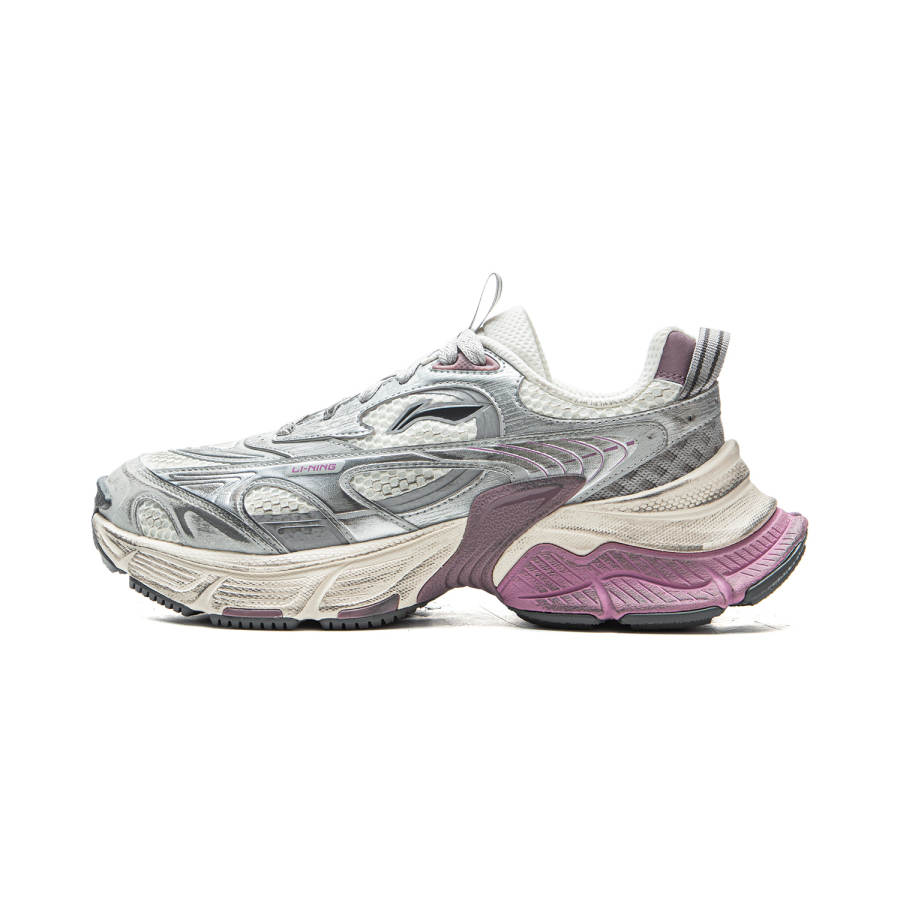 Li-Ning Li Ning Xingji Cushioning Abrasion Resistant Breathable Low top Chunky Sneakers Women's Ivory Silver
