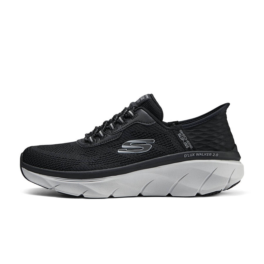 Skechers D'Lux Walker 2.0 Textile, Synthetic Leather Cushioning Low top Running Shoes Men's Black Gray