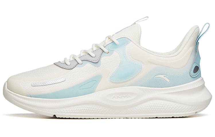 Anta Lingyun Leather Patchwork Cushioning Slip Resistant Abrasion Resistant Low top Running Shoes Men's White Blue