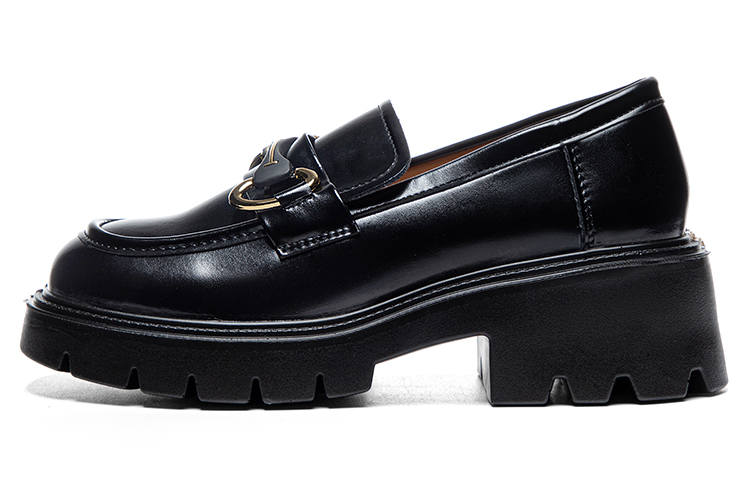 Warrior British Style Small Leather Shoes Loafers Women's Black