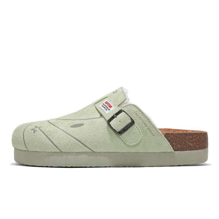 RIPSTAR Collaboration BBS Light Matcha Platform Basketball Theme Slip on Shoes, Thickened And Fleece Lined Cork Slip on