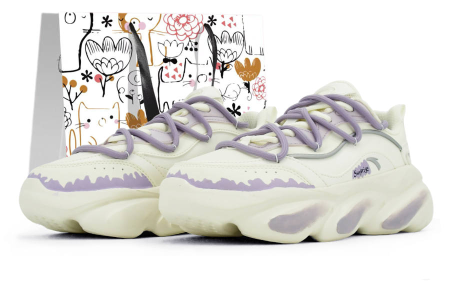 Anta Cat Paw Cushioning Abrasion Resistant Coverage Low top Chunky Sneakers Women's White Purple