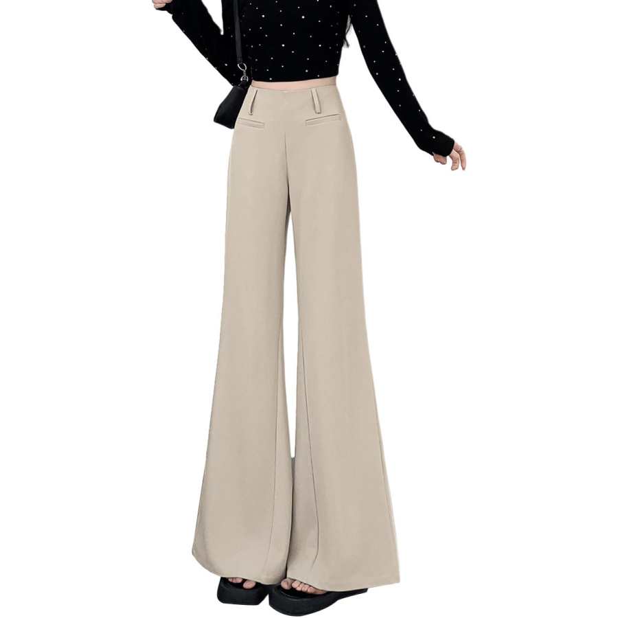 Tonlion Casual Pants Women's Light Khaki Moderate Flared Pants
