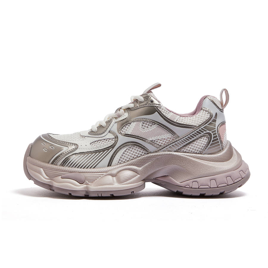 CAMEL Chunky Sneakers Women's Low Top Beige/Gold/Pink, Silver Gray, Beige Coffee, Silver