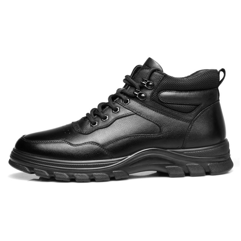 QIANGREN 3515 Men's Shoes Winter Thermal Fur Sports Leather Shoes Black Fleece Lined High Top Insulated Shoes