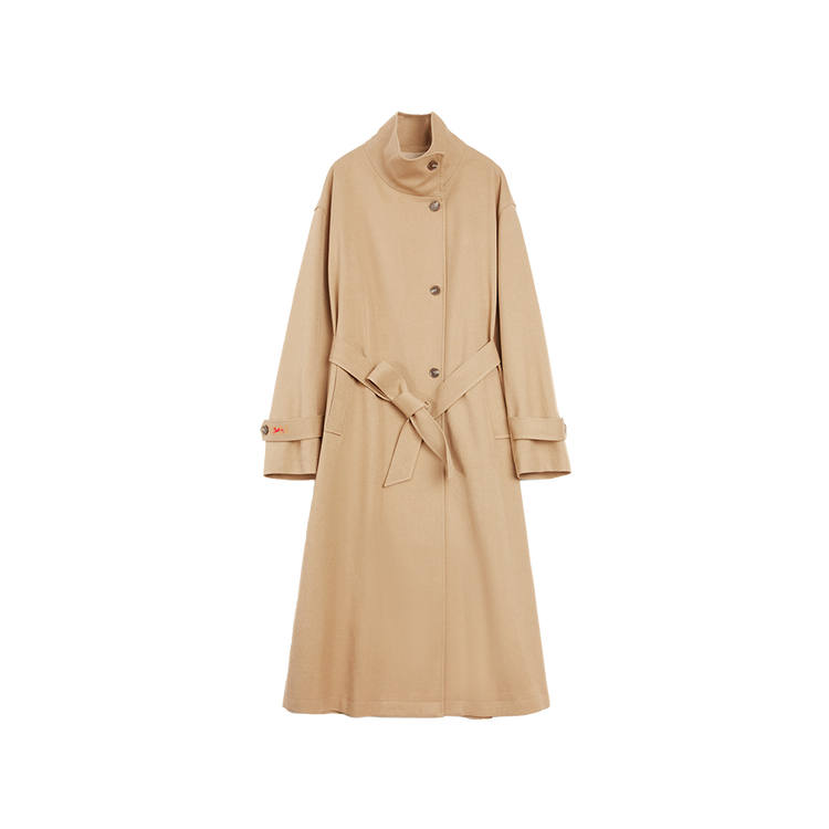 ELLE Trench Coats Women's Light Brown Stand Collar Moderate