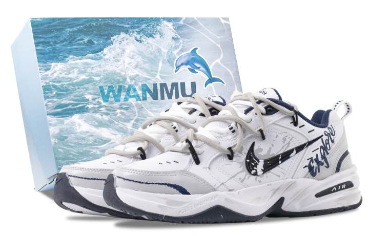 Nike Nike Air Monarch 4 Time Prelude, Wandering Exploration Abrasion Resistant Low top Chunky Sneakers Unisex White Gray