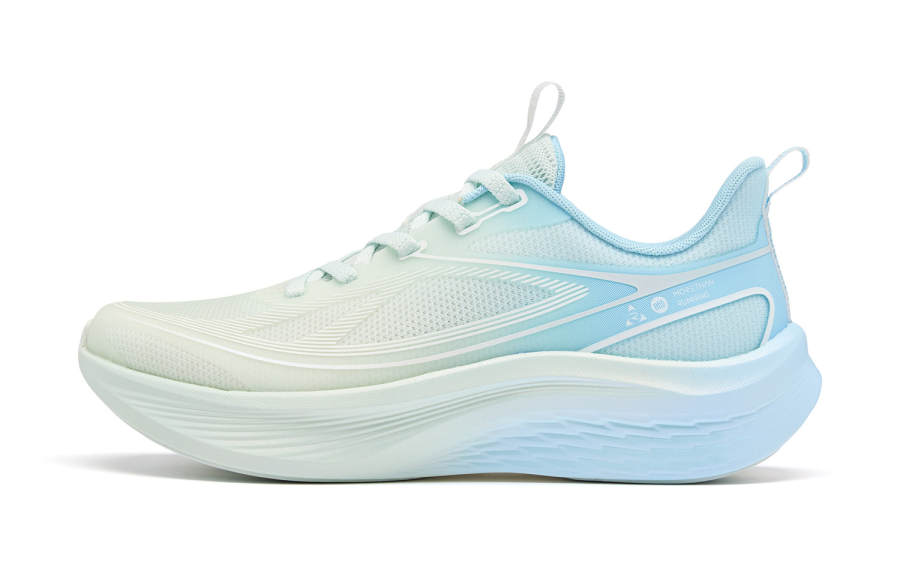 QIAODAN Light Speed 5v2 Running Shoes Women's Low Top Light Transparent Green, Sky Blue