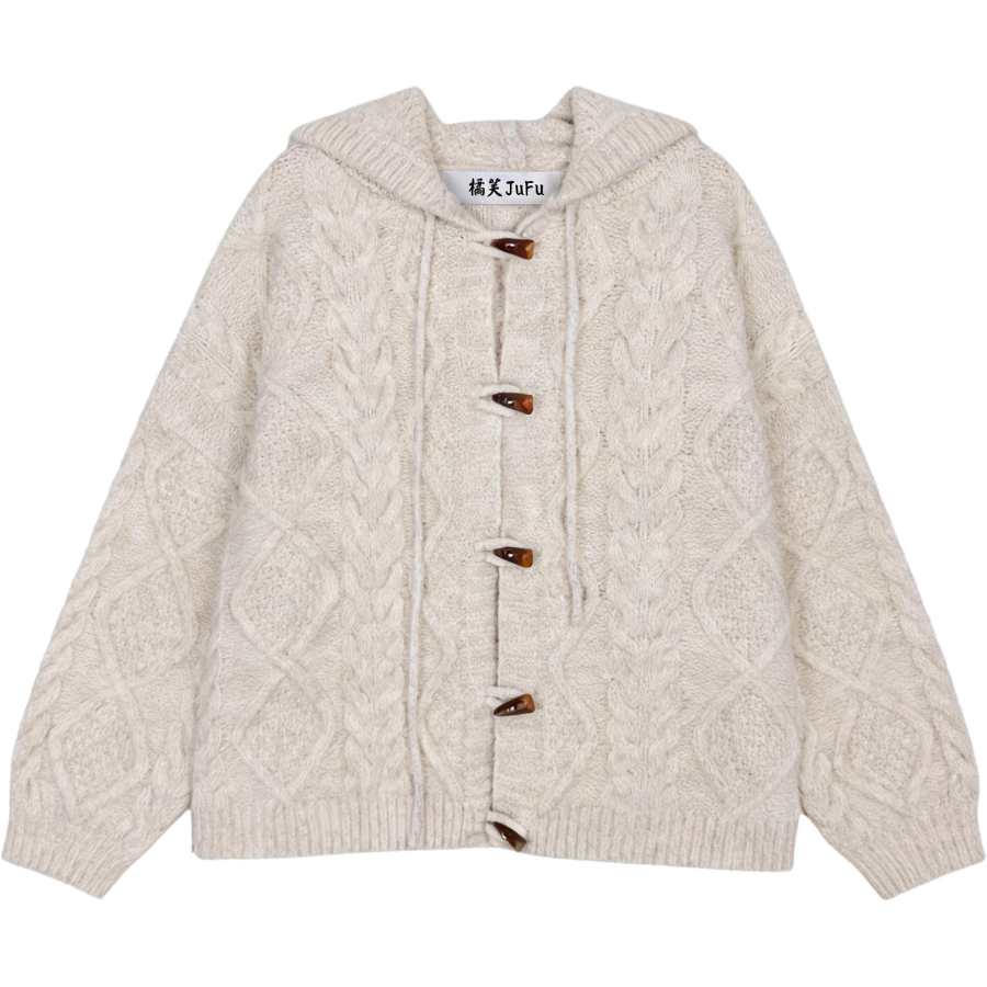 JUFU Knitwear Women's Image Color Hooded Moderate Cardigan
