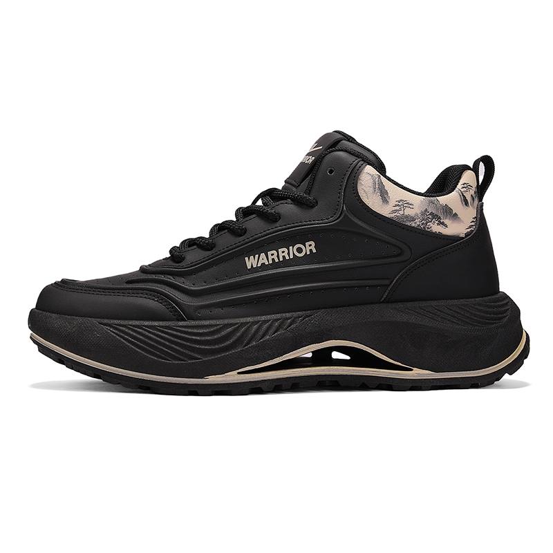 Warrior Cushioning Height Increasing Abrasion Resistant Lightweight Mid top Running Shoes Men's Black Khaki