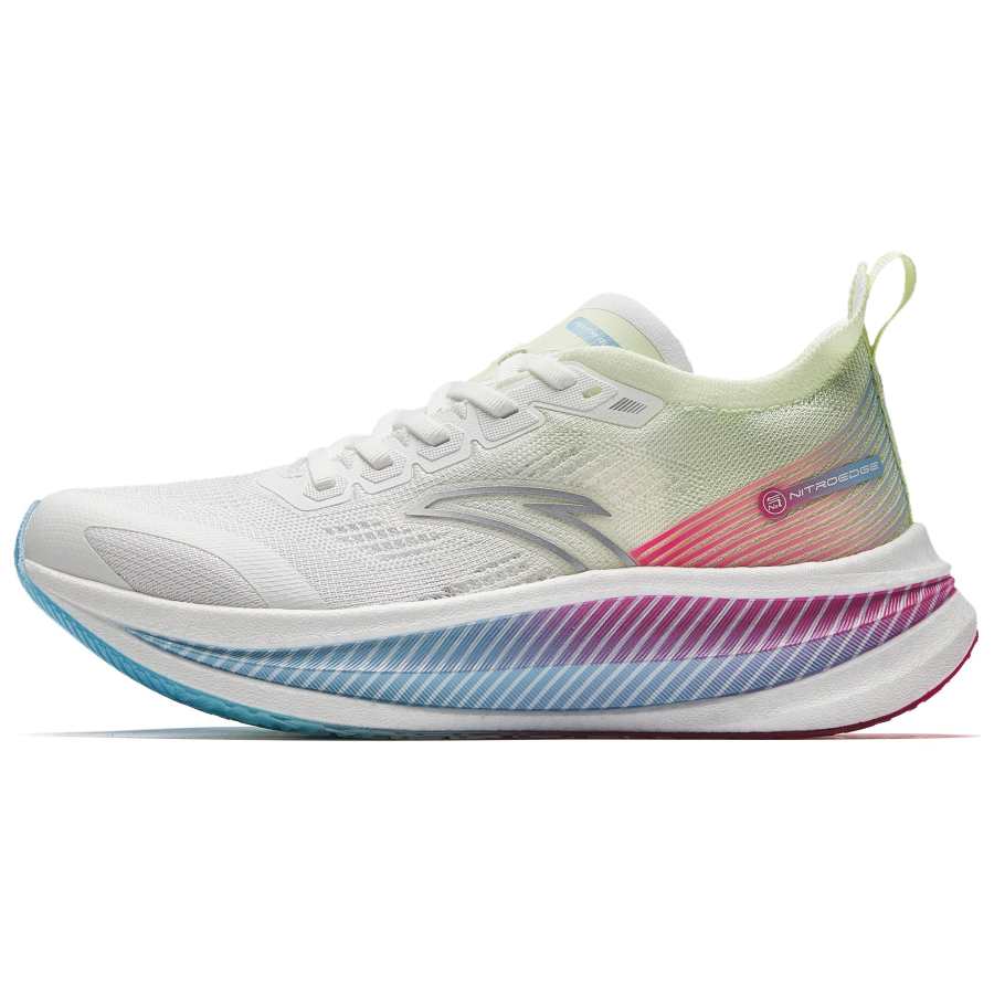 Anta Fabric Cushioning Abrasion Resistant Breathable Low top Full Length Carbon Plate Running Shoes Women's White Blue