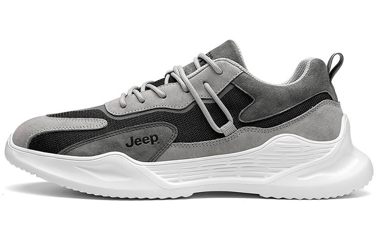Jeep Cow Leather Abrasion Resistant Low top Chunky Sneakers Men's Gray Black
