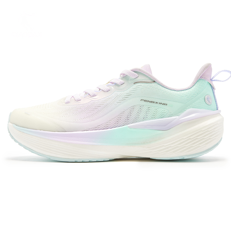 QIAODAN Cushioning Slip Resistant Low top Casual Running Shoes Women's White Green Purple