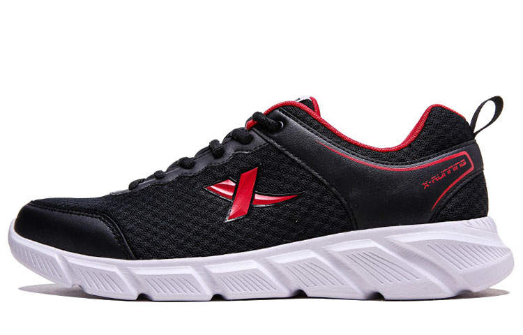 XTEP Textile, Synthetic Leather Breathable And Lightweight Low top Running Shoes Men's Black Red