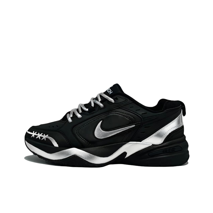 Nike Nike Air Monarch 4 Silver Bottle With Cracked Surface Synthetic Leather Abrasion Resistant Low top Chunky Sneakers