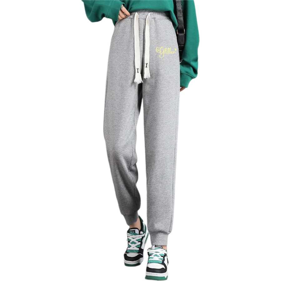 BALENO Thermal High Rise Thickened And Fleece Lined Drawstring Elastic Cuff Casual Pants Women's Heather Gray