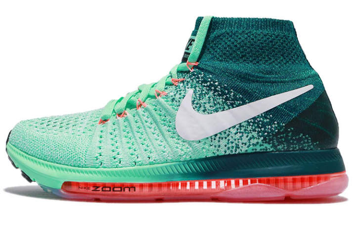 Nike Nike All Out Flyknit Running Shoes Women's Mid Top Green/White