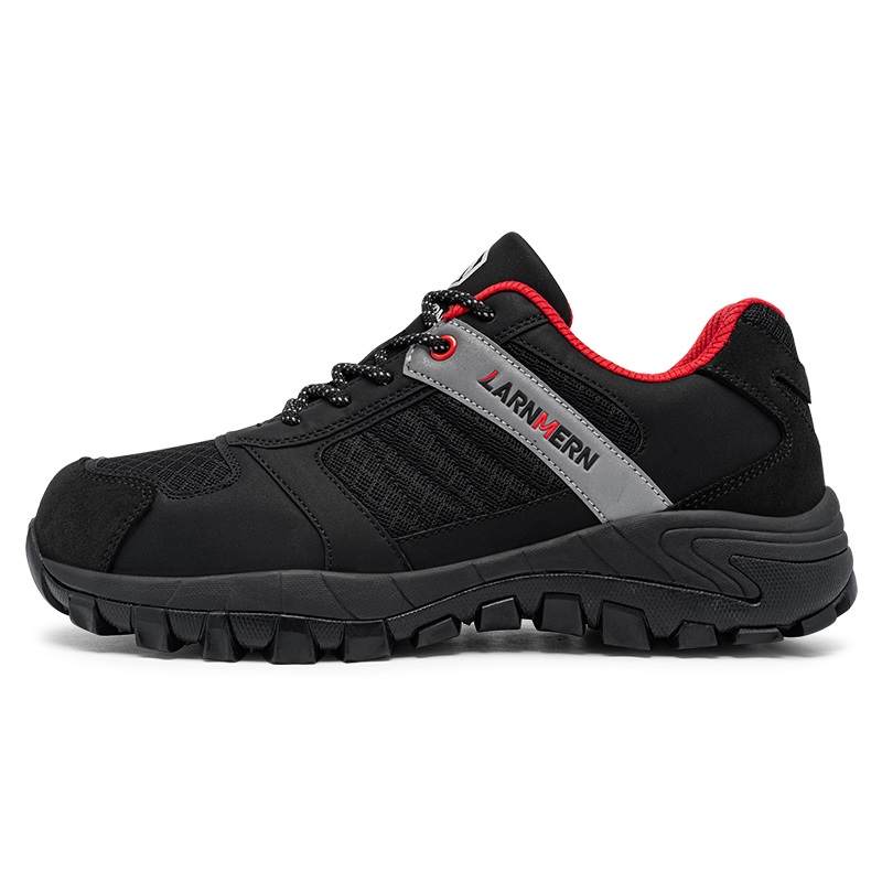 LARNMERN Safety Shoes Low top Outdoor Shoes Unisex Black Red