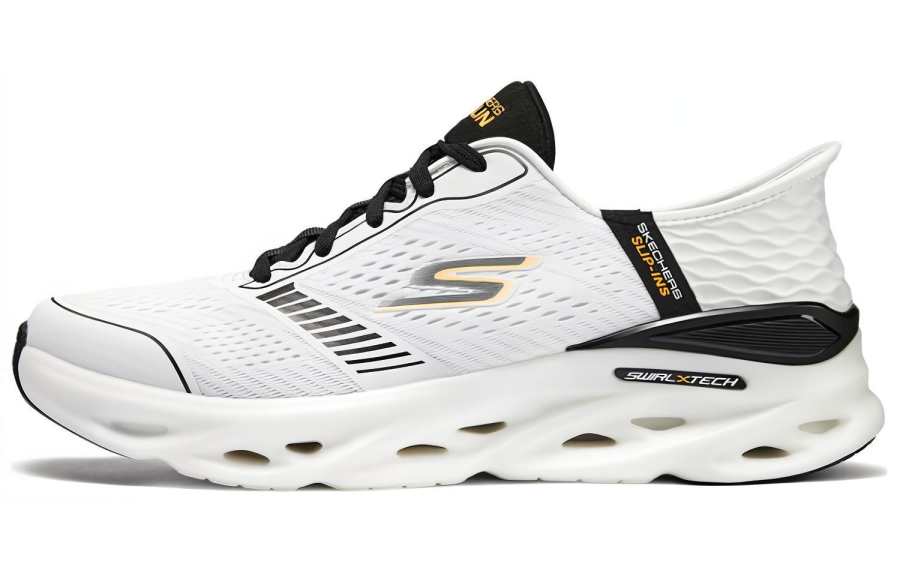 Skechers Fabric Cushioning Rebound Cushioning Rebound Low top Casual Running Shoes Men's White Black